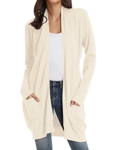 GRACE KARIN Women Long Cardigan Sweaters, Vacation Outfits for Women, Open Front Winter Clothing for Women Trendy Beige XL - Image 1