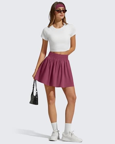 G4Free High Waisted Tennis Skirts for Women 15" Flowy Golf Skort Athletic Inner Shorts with 4 Pockets(Dark Burgundy,M) - Thumbnail 6
