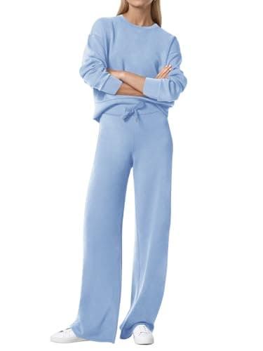 COCOMARTS Womens 2 Piece Lounge Sets Wide Leg Tracksuit Casual Sweatsuits Matching Set 2025 Fall Clothes Trendy Outfits Sky Blue X-Large - Image 1