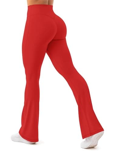 Unthewe High Waisted Flare Leggings for Women Tummy Control Butt Lifting Workout Yoga Wide Leg Pants(U926-Scarlett Red-L) - Image 1