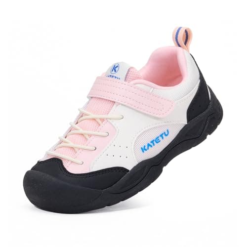 KATETU Wide Toe Box Shoes Kids Baby Girls Boys Hiking Shoes Walking Breathable Lightweight Non-Slip Running Tennis Outdoor Sneakers Pink Black US 1 Little Kid 1Y - Image 1