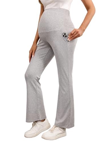 BRATUC Maternity Lounge Pants Bamboo Viscose Pregnancy Pants Soft Stretchy Comfy Bell Bottoms with Pockets (X-Large Grey) - Image 1