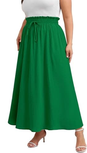 Xpenyo Women’s Plus Size Summer Long Skirts High Waisted Casual Work Beach Plus Size Maxi Skirt with Pockets,Deep Green,4XL - Image 1