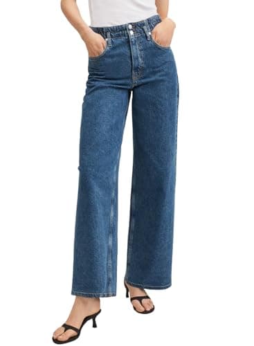 Astylish Women's Stretch Elastic High Waisted Jeans Trendy Baggy Wide Leg Straight Denim Pants Ashleigh Blue Size 4 - Image 1