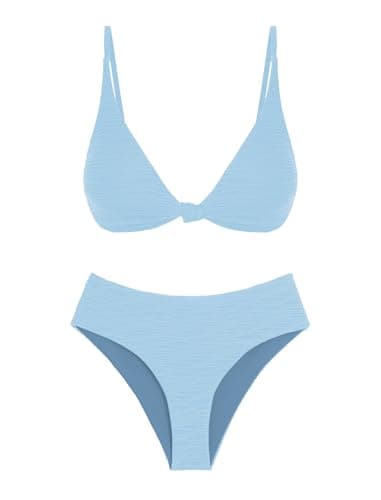 ZAFUL Haze Blue Bikini Sets for Women Knot Front Bikini Swimsuits Cheeky Brazilian Thong 2 Piece Bathing Suit S - Image 1