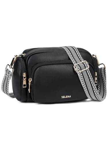 Telena Crossbody Bags for Women Vegan Leather Purse Multi Pocket Camera Bag with Adjustable Shoulder Strap Black