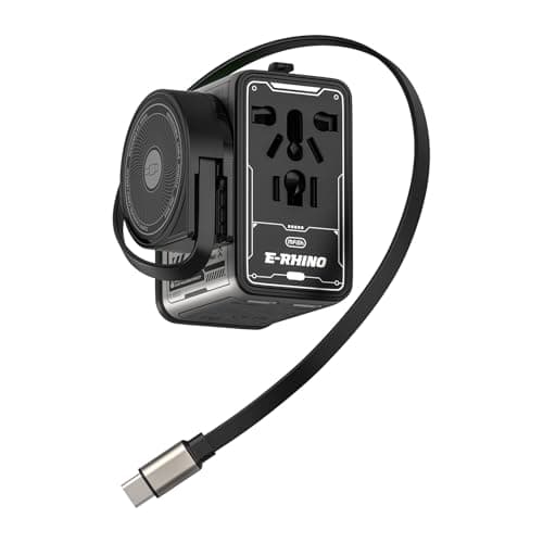 Mfish Universal Travel Adapter with Retractable USB-C Cable, 75w 5-Port International Plug Adapter, 1 USB-A, 3 Type-C, Worldwide Wall Charger for EU/UK/AUS/CN Compatible with Over 200 Countries, Grey