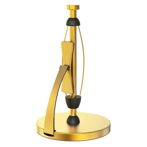 VEHHE Paper Towel Holder Countertop, Paper Towel Holder with Spring Activated Arm and Damping Effect, Simply Tear Paper Towel Stand for Bathroom and Kitchen (Gold)