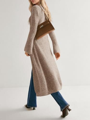 Saodimallsu Womens Long Cardigan Sweaters Oversized Bell Sleeve Open Front Button Down Casual Knit Fall Midi Dress Khaki - Thumbnail 3