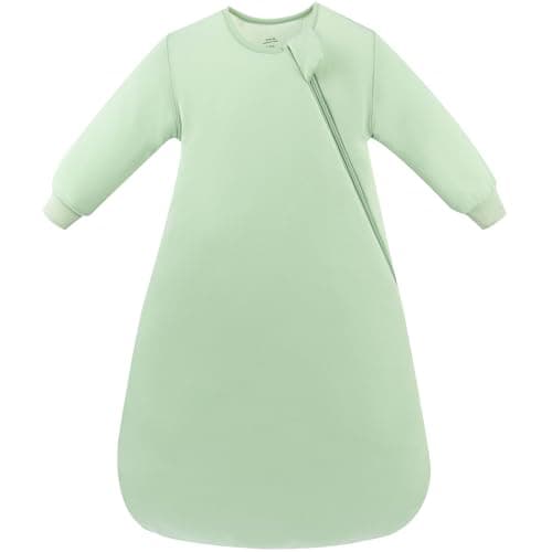 PurComfy Supersoft Long Sleeve Sleep Sack 1.0 TOG, Premium Viscose Made from Bamboo Baby Sleeping Bag 2-Way Zipper Sleep Sack with Sleeves 3-6 Month, Sage - Image 1