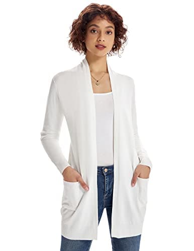 GRACE KARIN Long Cardigan Sweaters, Vacation Outfits for Women, Open Front Valentines Sweater for Women Trendy Ivory XL - Thumbnail 4