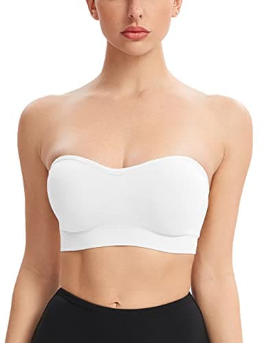Gnowann Strapless Bras for Women Non-Slip Silicone Bandeau Bralette Seamless Wireless Strapless Bra Padded Tube Top White M - Image 1