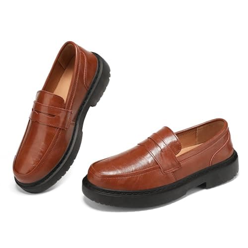 BEAUSEEN Women's Penny Loafers Slip On Comfortable & Lightweight Driving Moccasins Casual Office Work Flats Cute Business Dress Shoes, Brown, 10.5 US - Image 1