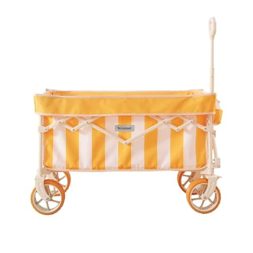 DEER LAND Beach Wagon Cart with Big 6.7" Fat Tires, Foldable Sand Wagon for Beach, Camping & Outdoor Use – Large Capacity, Easy Pull Design, Cala Serena Ochre Stripe - Image 1