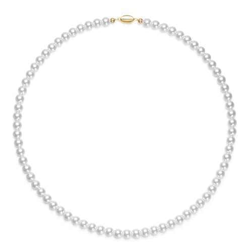 Mameloly Pearl Necklaces for Women Dainty 925 Sterling Silver 18K Gold Plated 6MM Simulated White Pearl Choker Necklace Strand for Her Engagement Wedding Birdal - Image 1