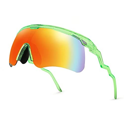 FEISEDY Sunglasses for Men and Women, Polarized Large Retro Rimless Glasses for Baseball, Cycling, Sports (B4073, Transparent Green Frame/Red Mirror) - Image 1