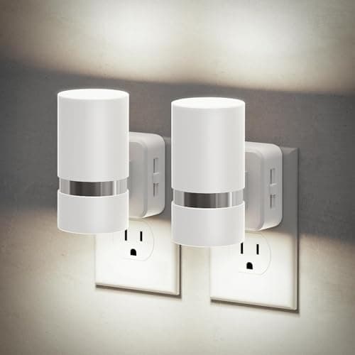 JandCase Night Lights Plug into Wall, Automatic Night Light with Dusk to Dawn, 2 Pack 5000K Daylight 0-100LM Dimmable Plug in LED Nightlight for Bedroom, Hallway, Stairs - Image 1