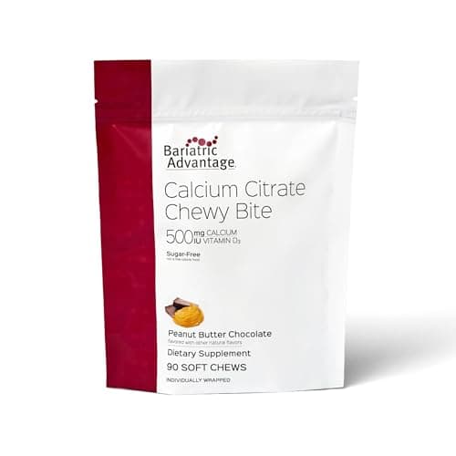 Bariatric Advantage Calcium Citrate Chewy Bites 500 mg - Highly Absorbable & Digestible - Vitamin D3 - Easily Chewable Calcium Supplement - Peanut Butter Chocolate - 90 Count - Image 1
