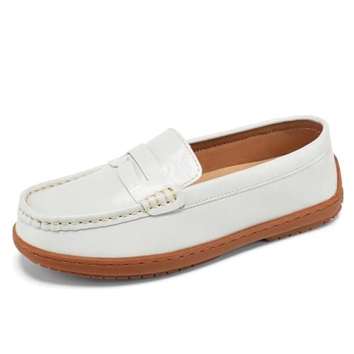 BEAUSEEN Women's Classic Handsewn Penny Loafers - Casual Slip On Moccasin Driving Shoes Lightweight Walking Flats Comfort Women Loafer Shoes, White, 10.5 US - Thumbnail 3
