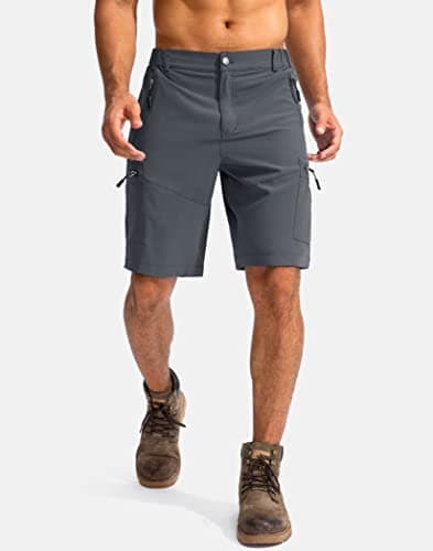 Pudolla Men's Hiking Cargo Shorts 9" Lightweight Outdoor Work Shorts for Men Travel Golf Camping Casual with 5 Zipper Pockets(Deep Grey Small) - Thumbnail 2