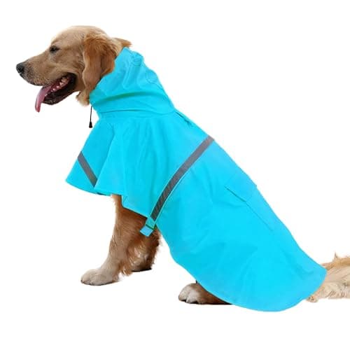 NACOCO Large Dog Raincoat Adjustable Pet Water Proof Clothes Lightweight Rain Jacket Poncho Hoodies with Strip Reflective (M, Lake Blue) - Image 1