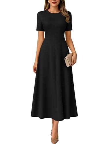 ANRABESS Womens Summer Maxi Dresses Casual Short Sleeve Elegant Classy Vintage 2026 Spring Flowy Cocktail Dress 80s Outfit Black Small - Image 1