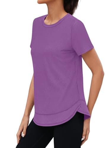 3rd hill Womens Workout Tops Short Sleeve Crewneck Sports Yoga Running Shirts Quick Dry Outfits Purple XXL - Thumbnail 3