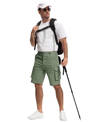 AOHIKE Men's Cargo Shorts 7 Pockets - 9" Tactical Shorts Quick Dry Stretchy Ripstop for Golf, Travel, Jogging, Olive M - Thumbnail 3