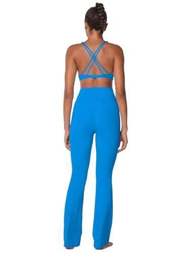 Sunzel Sunzfly Invisible Butt Scrunch Flare Leggings for Women, Mini Flared Yoga Pants with Tummy Control and High Waist 32" Classic Blue Medium - Thumbnail 6