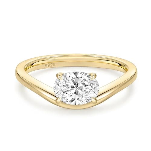 EAMTI 1.5CT 925 Sterling Silver Engagement Rings for Women Oval Cut CZ Bands Solitaire Cubic Zirconia Curved Wedding Promise Gold Rings for Her Size 7 - Image 1