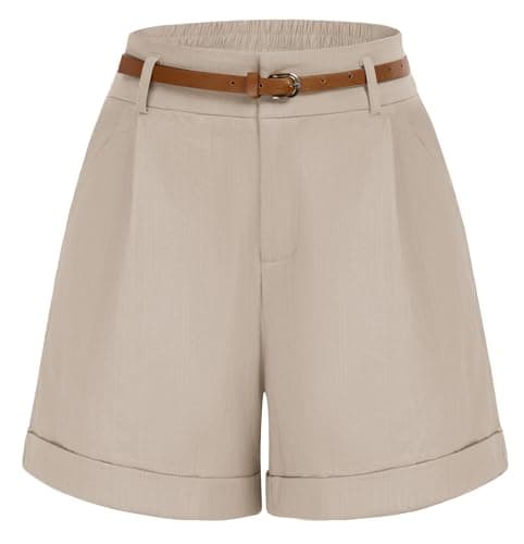 Belle Poque Women Linen Shorts High Waisted Shorts for Women with Pockets (Light Grey, XL) - Image 1