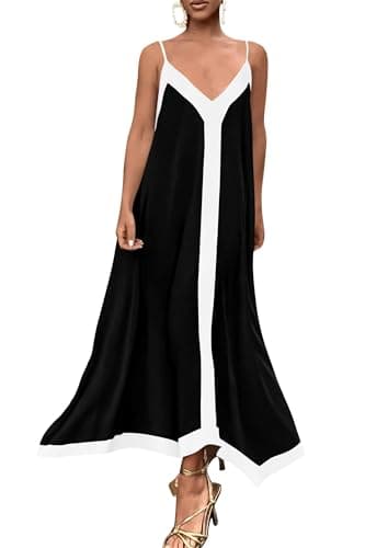 PRETTYGARDEN Women's 2025 Summer Maxi Dress Sleeveless V Neck Spaghetti Strap Flowy Elegant Holiday Party Dresses (Black,Large) - Image 1