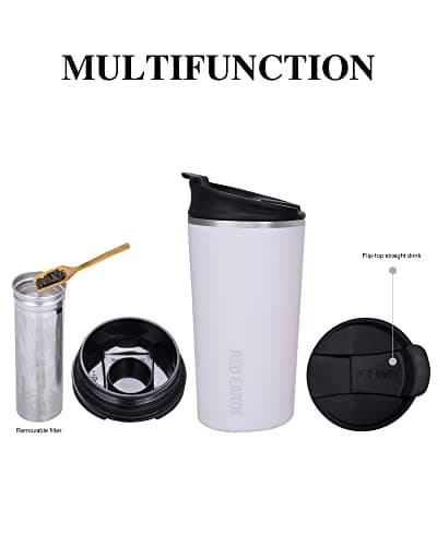 GiNT 17oz Travel Mug with Infuser and Two Lids. Vacuum Insulated 316 Stainless Steel Coffee Mug. Dishwasher Safe Mug with Tea Strainer for Hot and Cold Brew Coffee or Tea(White) - Thumbnail 6