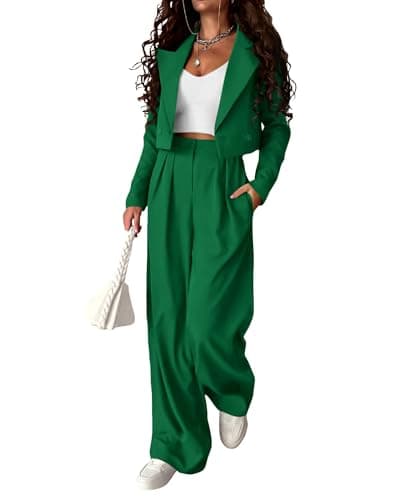 KIRUNDO Womens Suits 2 Piece Set Cropped Blazers & Suit Jackets and Wide Leg Pants Sets Interview Outfits Spring Fall Clothes(Green, X-Large) - Image 1