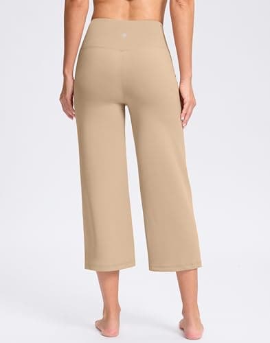 G Gradual Women's Capri Pants with Pockets High Waist Yoga Pants Wide Leg Workout Crop Summer Pants for Casual, Travel, Exercise(Khaki, Inseam 21, XXXL) - Thumbnail 2