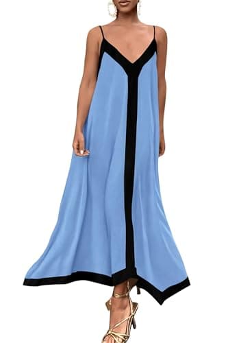 PRETTYGARDEN Women's 2025 Summer Maxi Dress Sleeveless V Neck Spaghetti Strap Flowy Elegant Holiday Party Dresses (Sky Blue,Large) - Image 1