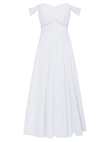 GRACE KARIN Summer White Dress for Women 2026,Off the Shoulder Smocked Bridesmaid Dresses,Formal Baby Shower Maxi Dresses L - Image 1