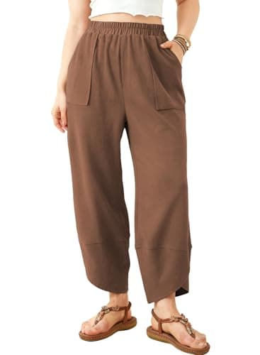 AlvaQ Plus Size Pants for Women 2025 Fall Fashion Loose Elastic Waist Capri Harem Sweatpants Baggy Slacks with Pockets Brown 4X - Image 1