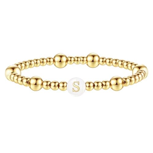 Sistble Mothers Day Gifts for Women Initial Bracelets Gifts for Teens Beaded Bracelets Enewton Letter S Bead Ball Bracelet for Women Birthday Gift for Wife Jewelry - Image 1