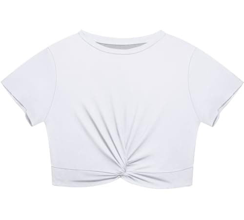Lastshe Plus Size Summer White Crop Tops Short Sleeve Blouses Tie Front Tee for Curvy Women Cute T-Shirt Outfits,White,1X - Image 1