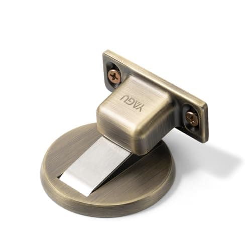 YAGU 1 Pack Zinc Alloy Magnetic Door Stopper, Invisible Door Catch with Dual Adhesive and Conceal Screw Mount No Drilling, Floor Mount Magnet Door Holder for Bottom of Door (Brushed Bronze)