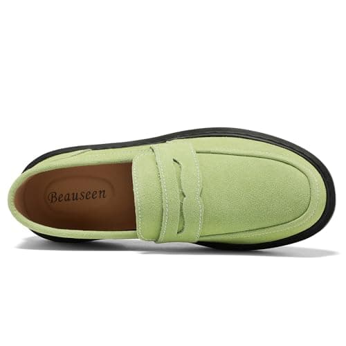 BEAUSEEN Women's Suede Penny Loafers Casual Lightweight Slip On - Comfortable Walking Shoes,Chic Flat for Work & Travel Pistac,7.5 US - Thumbnail 4