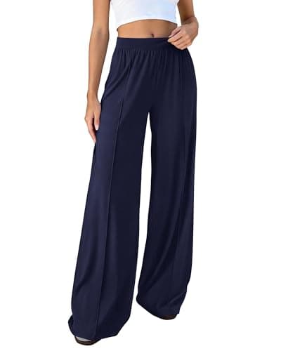 BTFBM Palazzo Pants for Women 2026 Spring Summer Casual Lounge Pants High Waist Flowy Trousers Baggy Wide Leg Pants(Navy, Small) - Image 1