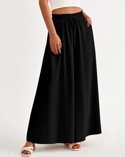 BTFBM Women Casual High Waist Wide Leg Pants 2026 Spring Summer Long Palazzo Pants Pocket Lounge Beach Vacation Clothes(Solid Black, XX-Large) - Thumbnail 2