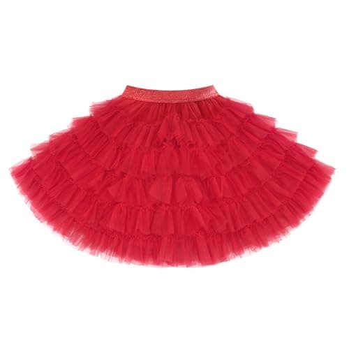 Stelle Red Tutu Skirt 5 Layered Girls Kids Mini Length Fluffy Tutu Stage Performance Costume(Red,2-3Y) - Image 1