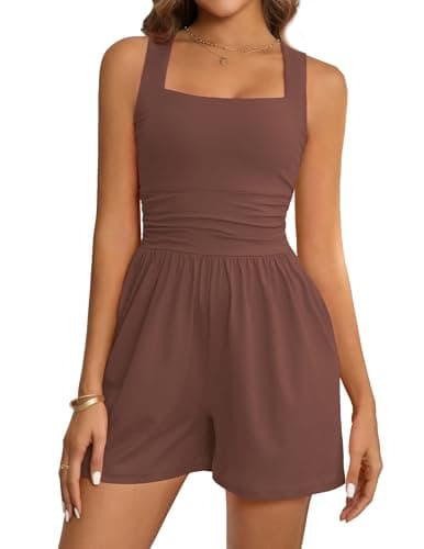 LOOKBOHO Womens Rompers Summer Casual Sleeveless Overalls Strapless Shorts Jumpsuit 2026 Workout Dresses M - Image 1