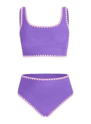 DOKOTOO KIDS Girls Bikini Tween Girl High Waist Swimsuit Padded Junior Two Piece Bathing Suit Summer Teen Kid Swimming Top Swim Suit Cute Trendy Padding Swim Set Deep Purple Size 12 13 Years Old - Image 1