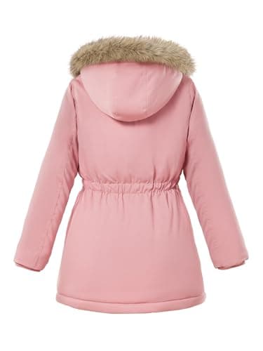 XMWEALTHY Girls Long Winter Coat Warm Puffer Down Jacket Kids Parka Hooded Thicken Snow Fleece Lined Outerwear Toddler Pink 4T - Thumbnail 4