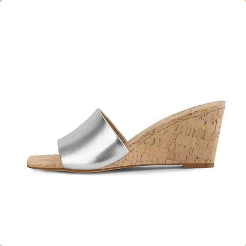 Easyfox Wedge Sandals for Women Silver Wedge Heels Open Toe Slip on Wedge Sandals High Heel Womens Wedge Sandals Summer Dressy Sandals Size 11 - Thumbnail 4