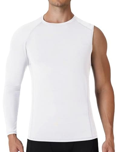 RIKUAOU Mens One Arm Sleeve Compression Shirts 1/2 Long Sleeve Athletic Base Layer Undershirt Basketball Workout Top - Image 1